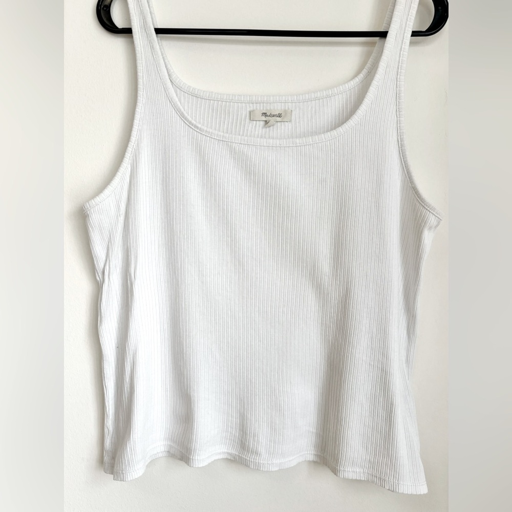 Madewell White Ribbed Square Neck Tank Top L